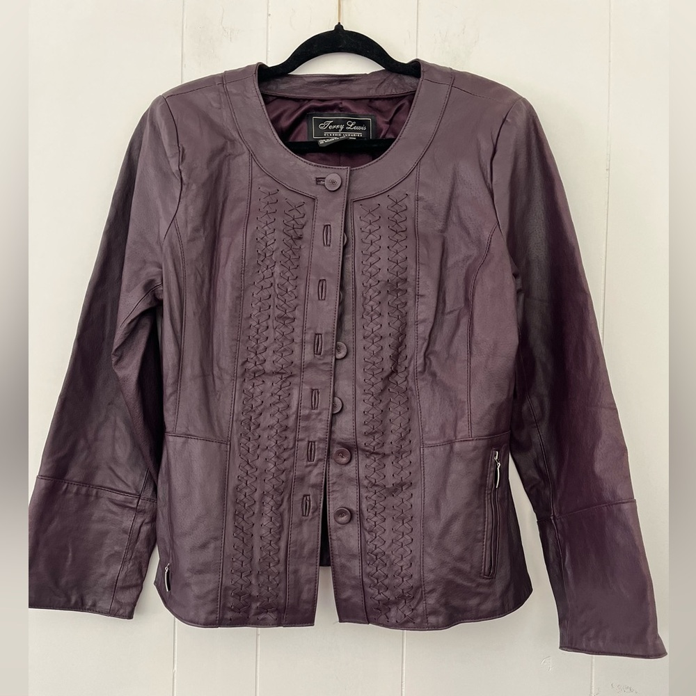 Terry Lewis Classic Luxuries 100% Genuine Leather Plum Braided Jacket Medium